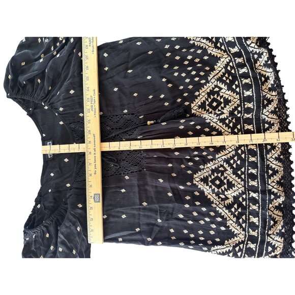 Angie Boho Black Cream Geometric Lace Crochet Top Womens S Rayon Blouse Festival - Picture 7 of 7